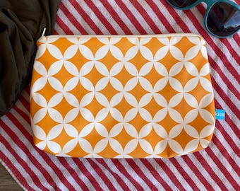 Wetbag, neceser, estampado retro, naranja, natación, bolsa de baño, bolsa de cosméticos, bolsa de natación, regalo para nadadores, equipo de natación mojado