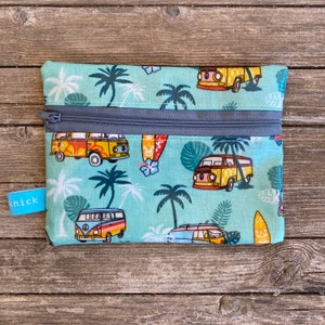 Cooler Mini-Wetbag/ kleine Tasche/ Geldbeutel aus beschichteter Baumwolle Bulli, Vanlife, Surfen, türkis, Geschenk für Camper, Camping