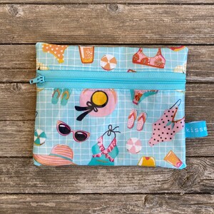 Mini wetbag/saco pequeno/bolsa em algodão revestido com motivo de roupa de banho, pequeno presente para amigos, dinheiro de viagem, natação
