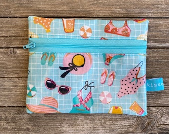 Mini bolso de neopreno/bolso pequeño/bolso de algodón revestido con motivo de traje de baño, pequeño regalo para amigos, dinero para viajes, natación