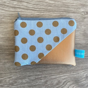 Mini Geldbeutel, kleines Portemonaie, Kunstleder Kupfer, blau gepunktet, Geldbörse mit Punkten, Geschenk Freundin, Partnerin, Geburtstag