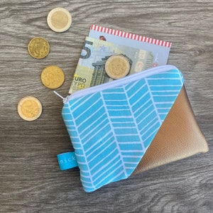 Mini Geldbeutel, kleines Portemonaie, Mini Tasche, türkis mit Kupfer Kunstleder, maritim, Geschenk beste Freundin, Partnerin, Geburtstag