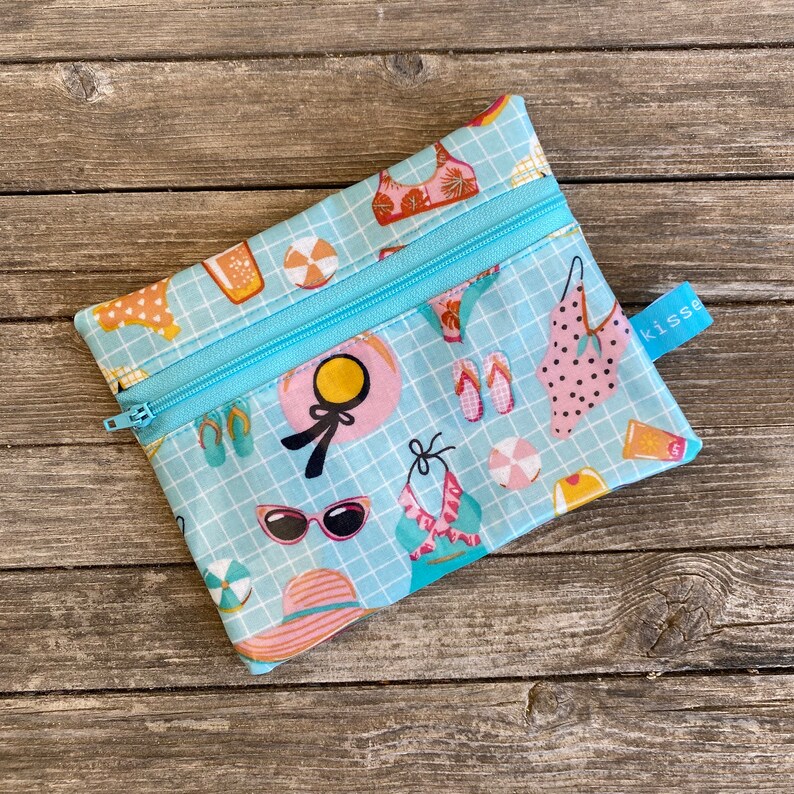 Mini wetbag/small bag/purse made of coated cotton with a swimwear motif, small gift for friends, travel money, swimming image 3