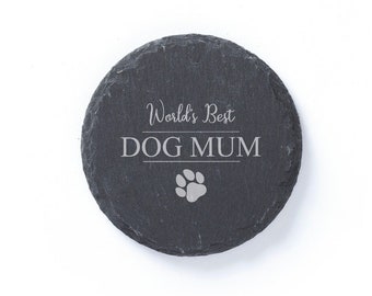 World's Best DOG MUM - Dog Lovers, Gift for Dog Mums -  Personalised Slate Coaster Gifts. Gift Wrapped.