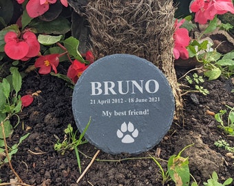 Pet Dog Memorial Plaque (Circular) - Personalised Pet Remembrance Sign - Personalised Slate Grave Marker