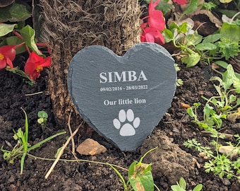 Pet Cat Memorial Plaque (Heart) - Personalised Pet Remembrance Sign - Personalised Slate Grave Marker