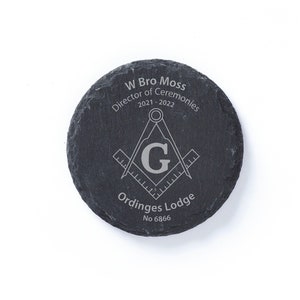 Masonic Square & Compasses Slate Coasters Lodge and No. included option to add Name, Office and Year a Message. Comes, Gift Wrapped. image 1