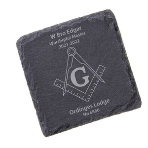 Personalized Masonic Slate Coaster: Lodge Gift with Square & Compasses