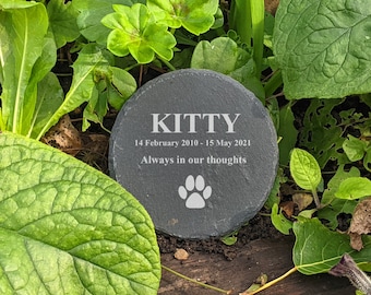 Pet Cat Memorial Plaque (Circular) - Personalised Pet Remembrance Sign - Personalised Slate Grave Marker