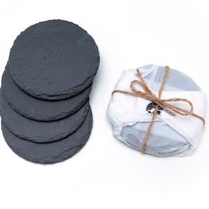 Slate Coasters (Set of 4): Natural Round Tableware, Gift Wrapped