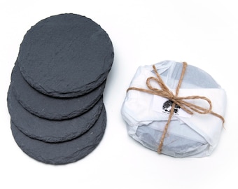 Circular Slate Coasters - Round Slate Tableware. Natural Slate Tableware, Drinks Coaster, Coffee Table Mat, Mug Place Mat