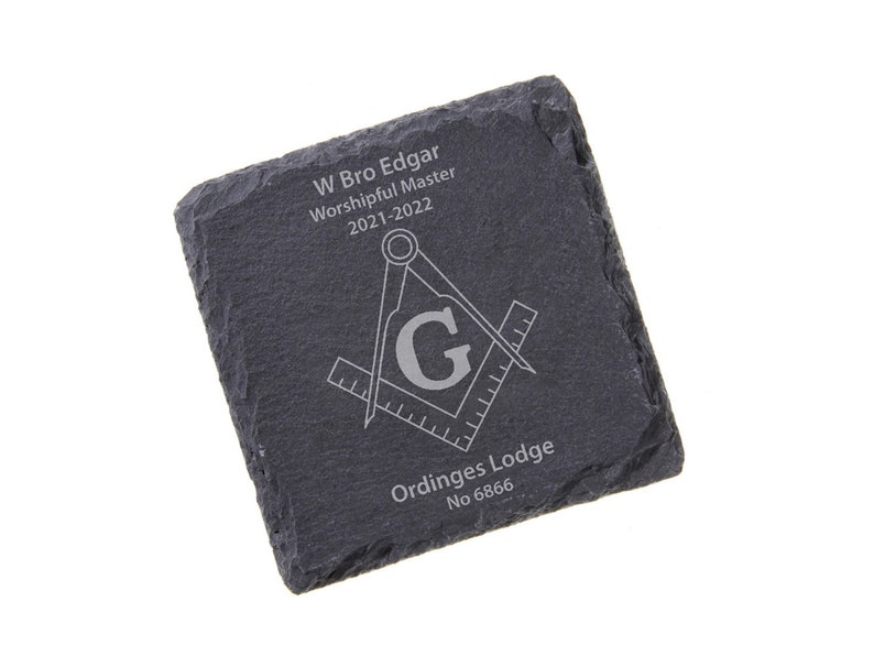 Masonic Square & Compasses Slate Coasters Lodge and No. included option add Name/Office/Year base Message. Gift Wrapped. image 1