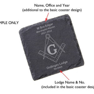 Masonic Square & Compasses Slate Coasters Lodge and No. included option add Name/Office/Year base Message. Gift Wrapped. image 3