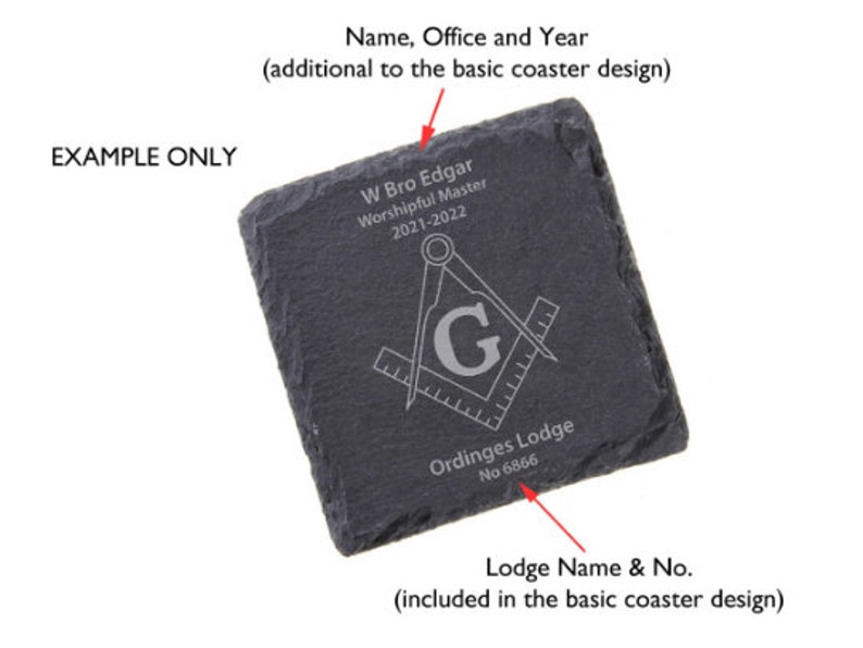 Masonic Square & Compasses Slate Coasters Lodge and No. included option add Name/Office/Year base Message. Gift Wrapped. image 3