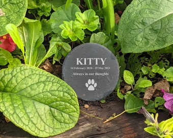 Pet Cat Memorial Plaque (Circular) - Personalised Pet Remembrance Sign - Personalised Slate Grave Marker