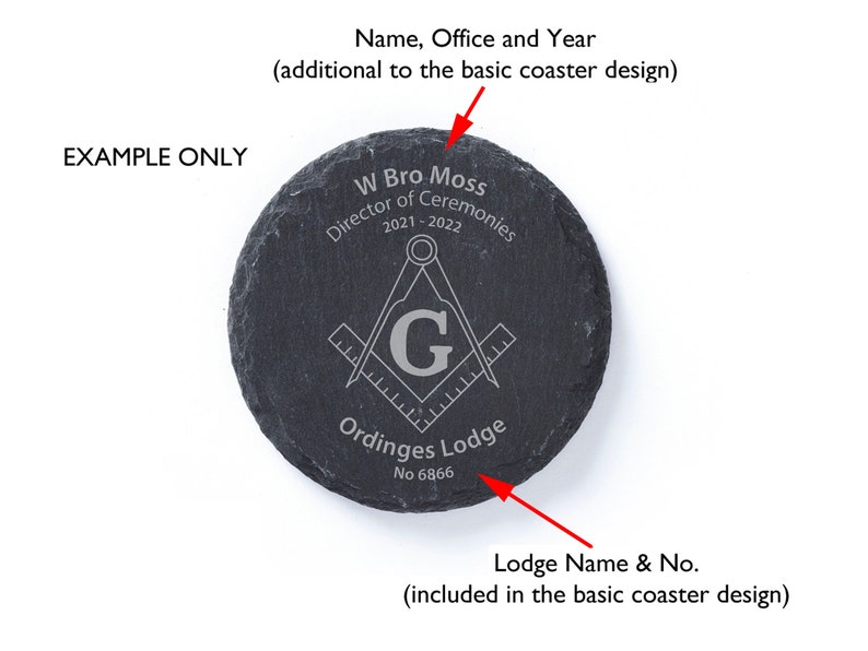 Masonic Square & Compasses Slate Coasters Lodge and No. included option to add Name, Office and Year a Message. Comes, Gift Wrapped. image 4