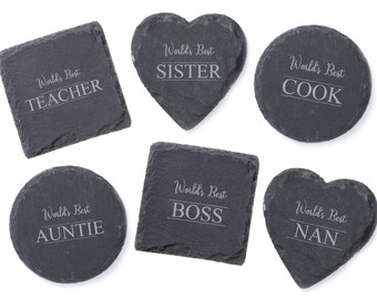 World's Best 'ANY TEXT'  (Bro, Sister, Auntie, Cook) - Personalised Slate Coaster - Gifts for Him, Gifts for Her