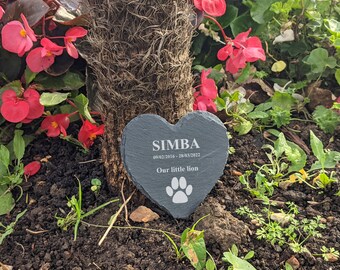 Pet Cat Memorial Plaque (Heart) - Personalised Pet Remembrance Sign - Personalised Slate Grave Marker