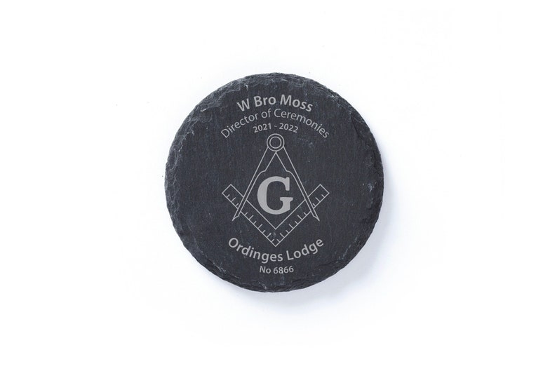 Masonic Square & Compasses Slate Coasters Lodge and No. included option to add Name, Office and Year a Message. Comes, Gift Wrapped. image 1