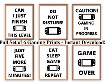 Set mit 6 Gaming-Kunstdrucken, Dekoration für Videospielzimmer (Digitaler Download)