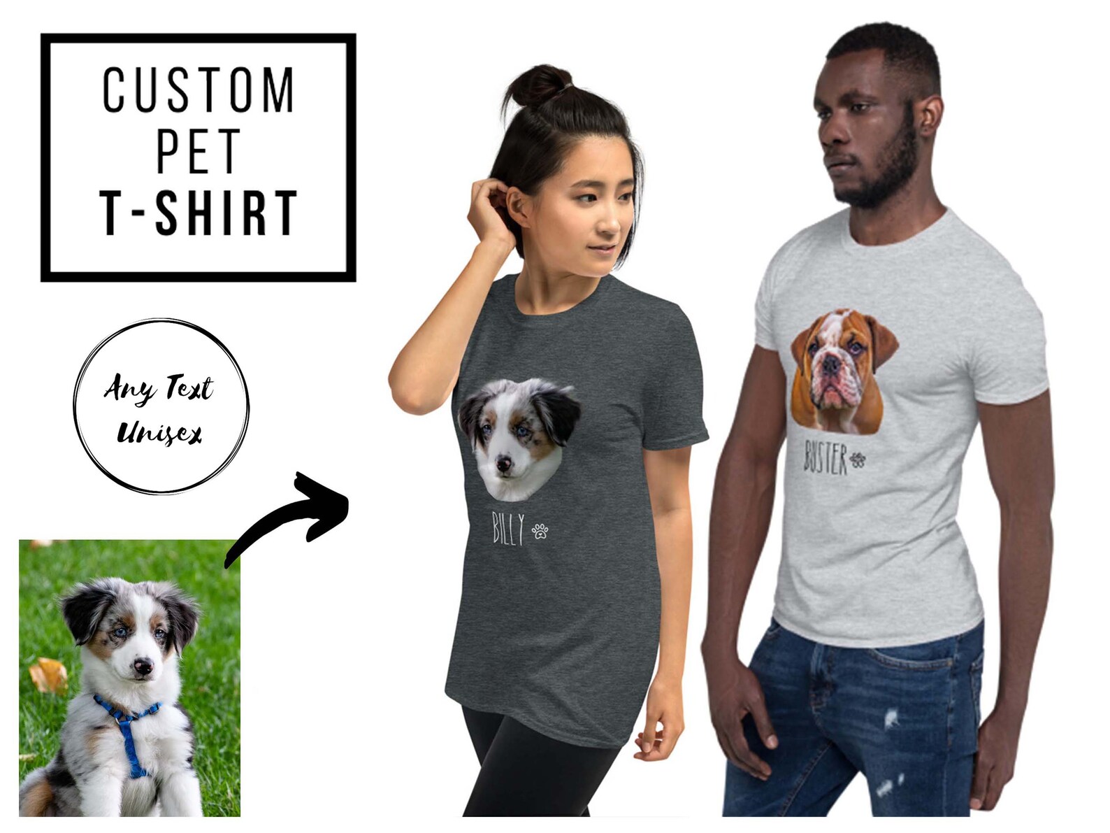 Custom Dog Face TShirt Personalised Dog TShirt Custom Pet Etsy