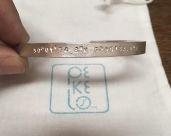 COORDINATES fine silver bracelet * hand stamped and personalized bangle for you * customized jewelry