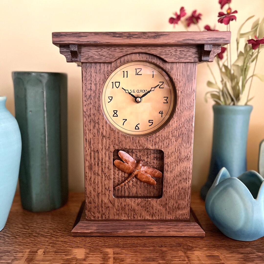 Mission Style Dragonfly Mantel Clock Etsy