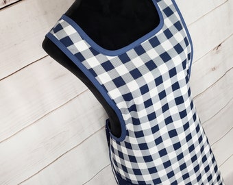 1970's Inspired Apron - Navy Blue Ginham & Dots