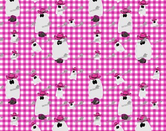 Pink Cowboy Ghost Seamless Pattern | Western Halloween Digital Paper
