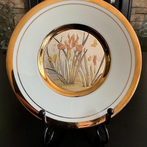 Art of Chokin Iris and Butterflies OR Two Swans Westland Co Decorative Plate 24k Gold Trim
