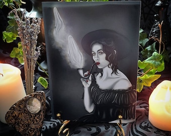 Peinture hantée fantomatique dame vintage fumer pipe bizarreries curiosités surnaturel gothique vapeur steampunk néo victorien gaslight fine art