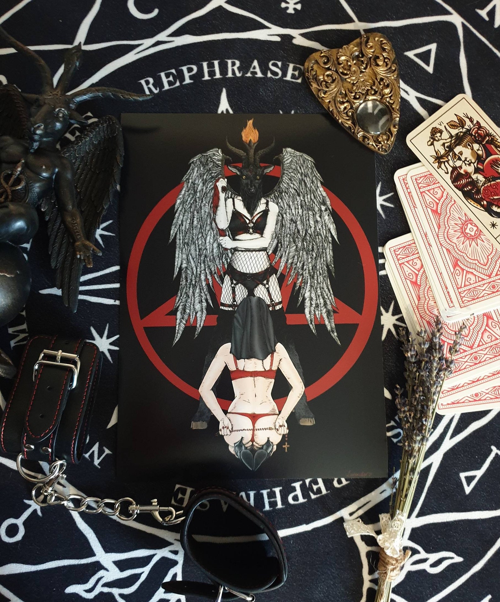 Baphomet and Nun satanic kink A4 art print occult tattoo Baphomet and Nun satanic kink A4 art print occult tattoo