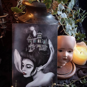 Arte de espiritismo de casa embrujada, 8 x 6 pulgadas, Victoria, gótico, espiritualismo, fantasma, arte de pared, Halloween