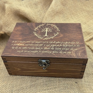 Elvish wooden box with custom engraving Gondor tree