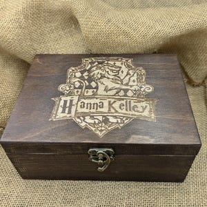 Harry wooden box Wizard Magic Houses school of Witchcraft crest