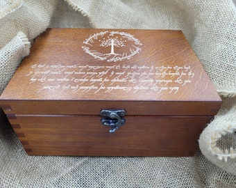 Elvish wooden box with custom engraving Gondor tree