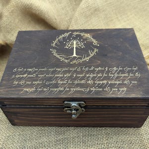 Elvish wooden box with custom engraving Gondor tree