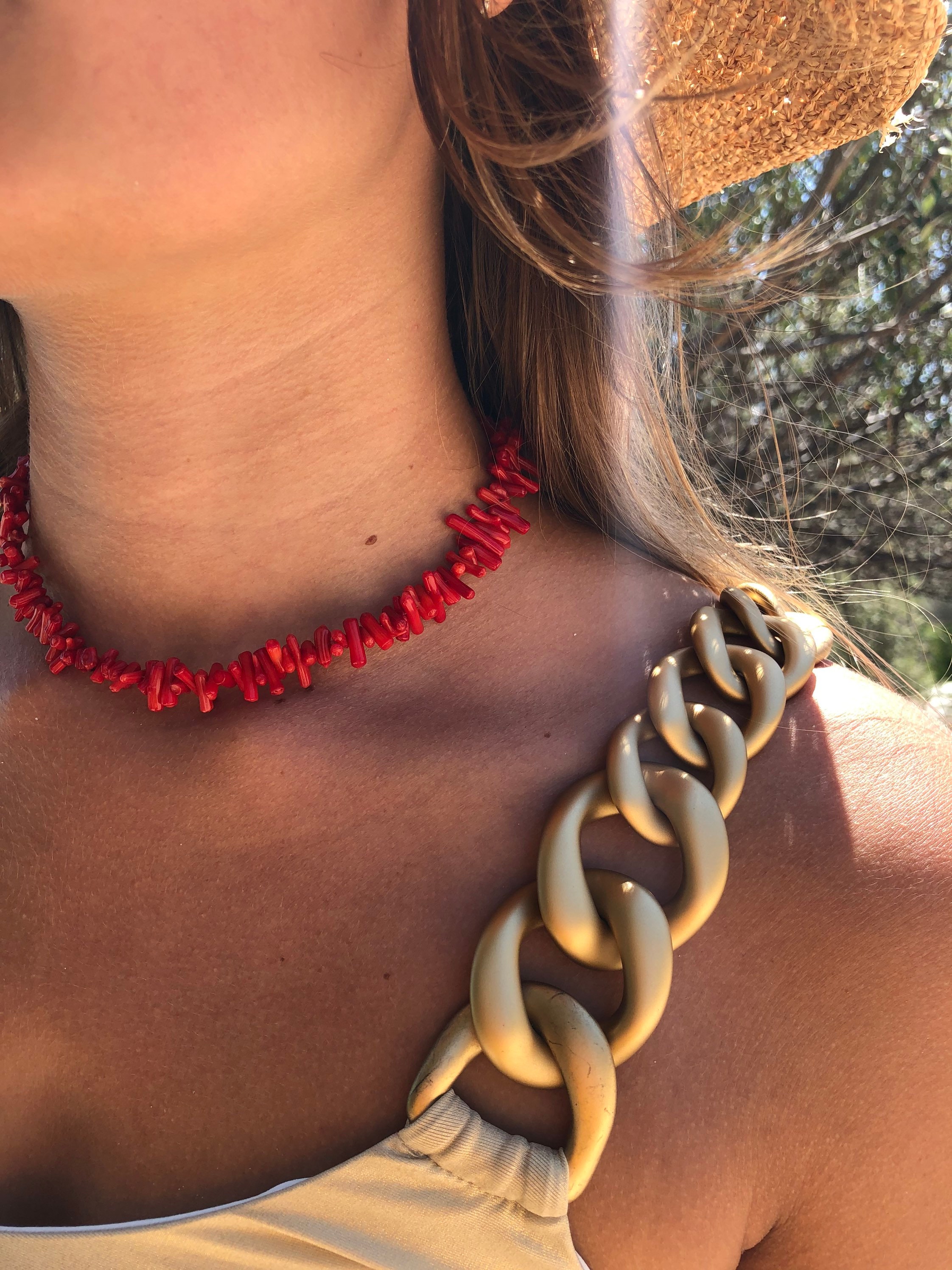 Collier Ancien En Argent Avec Corail - Pièce Vintage, Occasion