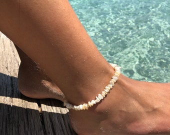 Bracelet de cheville - ivoire, perles, Pierre, perle, été, summer