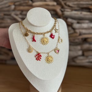 Collar ISLAND - collar personalizado, charms/ charms/ colgante/ eslabones grandes, cruz, cuerno, coral