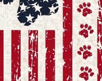 Patriotic Paw Print Garden Flag | Double-Sided Burlap, 12x18 Inch, Pet Decor