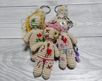 Mini voodoo dolls, Voodoo doll keychain, Unique key chains, Ugly handmade doll, Crochet Voodoo fetish doll, Primitive doll, Unisex gifts