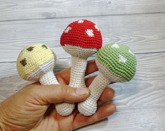 Mushroom baby rattle Teethingtoy Handmade crochet rattle New baby gift Baby shower gifts Forest nursery decor Organic baby toy Eco friendly