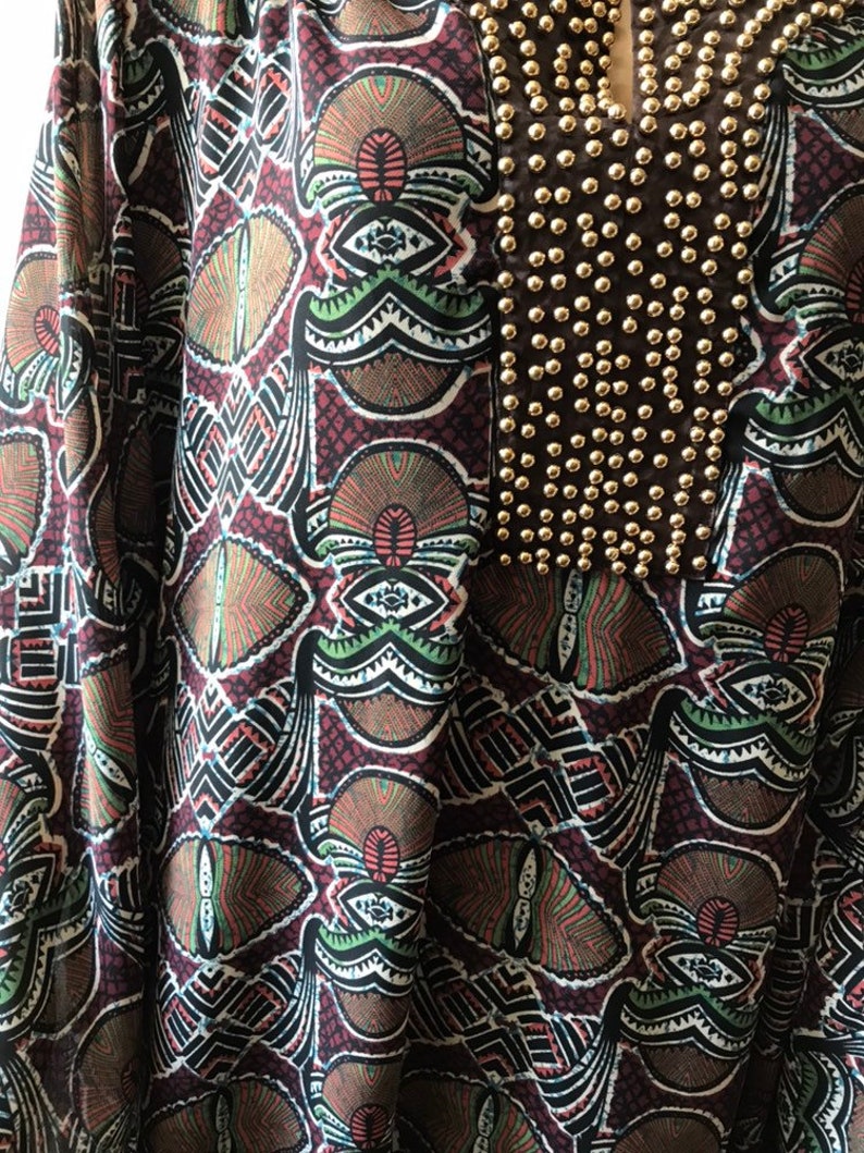Multil coloured kaftan dress . Kaftan boubou Gold studs