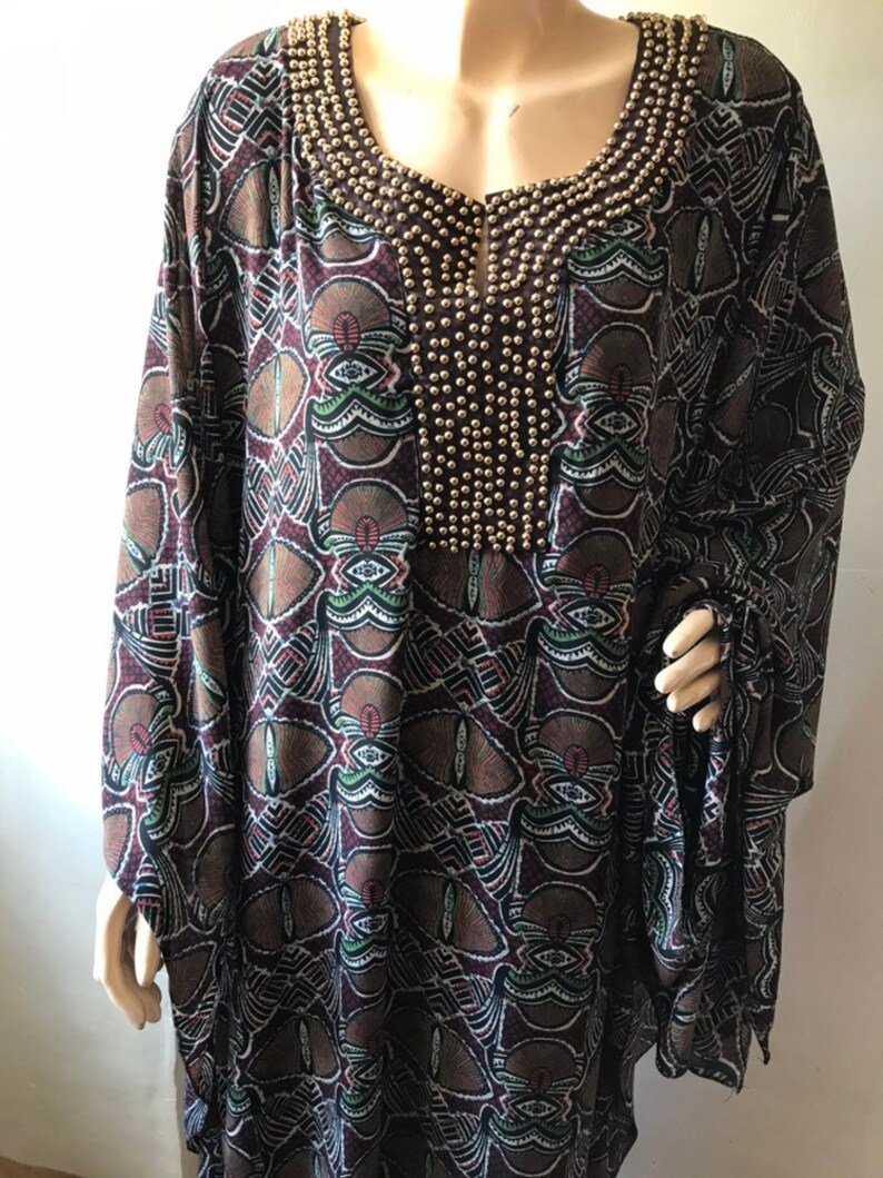 Multil coloured kaftan dress . Kaftan boubou Gold studs