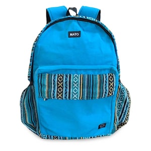 Yatri Boho Canvas Backpack Bohemian Tribal Aztec Baja Pattern Laptop School Bag Teal Blue