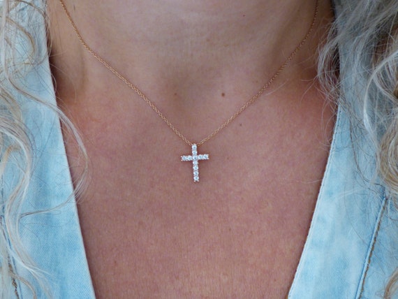 Ultra Thin CZ Cross Necklace Dainty 