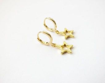 Gold Huggie Hoop Earrings, Star Charms Huggie Hoops, Dainty Starburst Huggies, Delicate Tiny Star Earrings,Celestial Jewelry,Gifts For Women