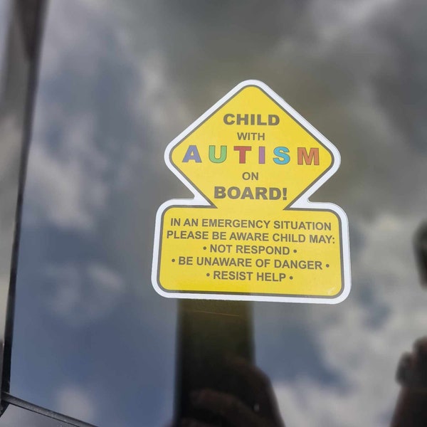 autism window car decal - car sign - diamond car sign - child with autism on board - on board car sign