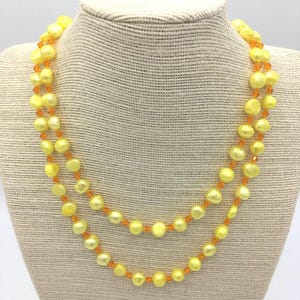 Yellow Freshwater Pearl Choker Necklace & Swarovski Crystal Earrings Set